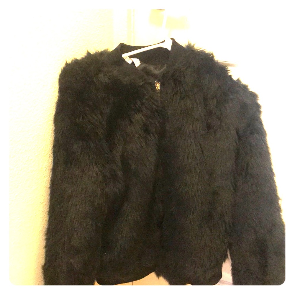 Black faux fur bomber jacket
